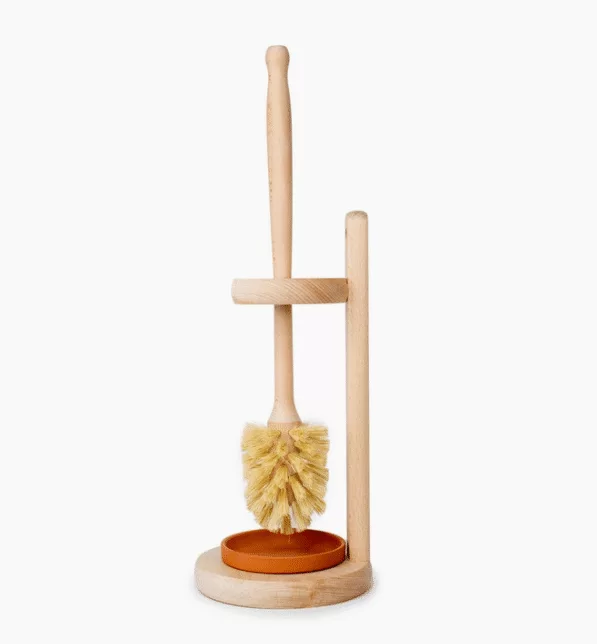 Wood toilet brush with stand
